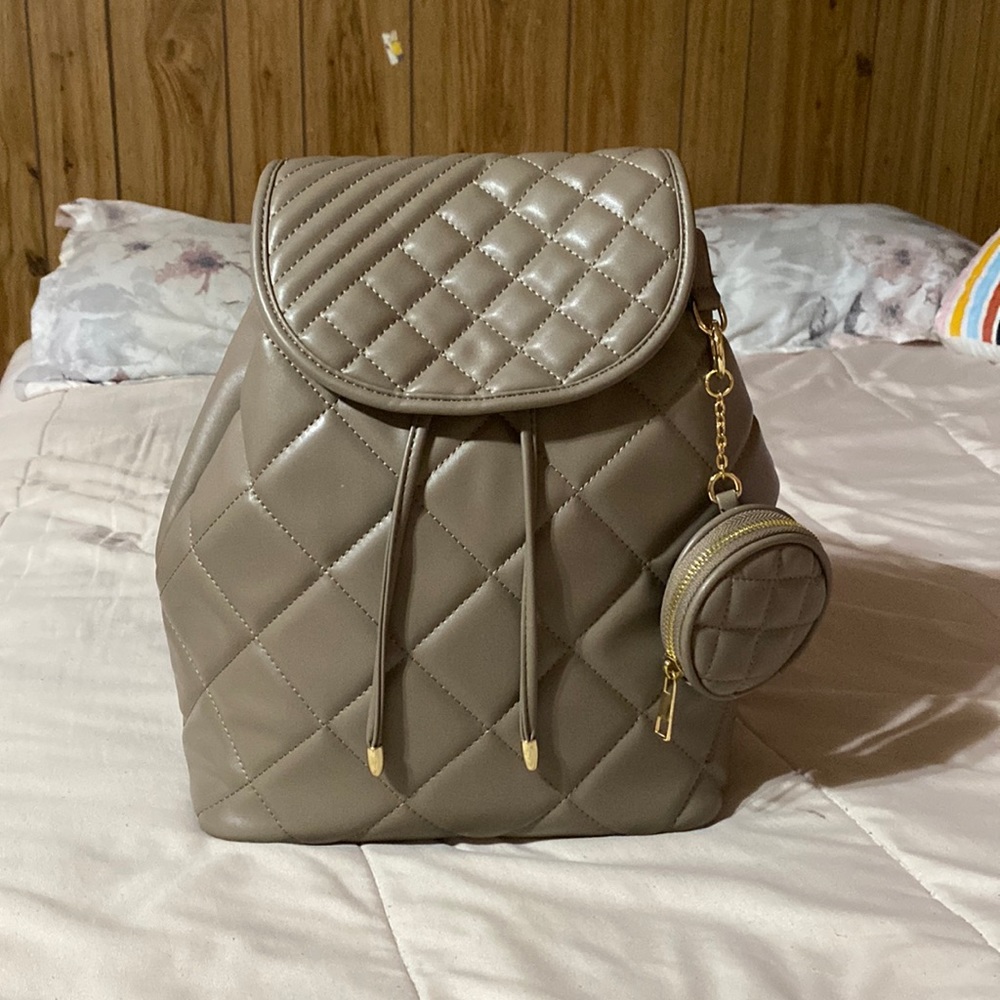 Neutral quilted faux leather backpack